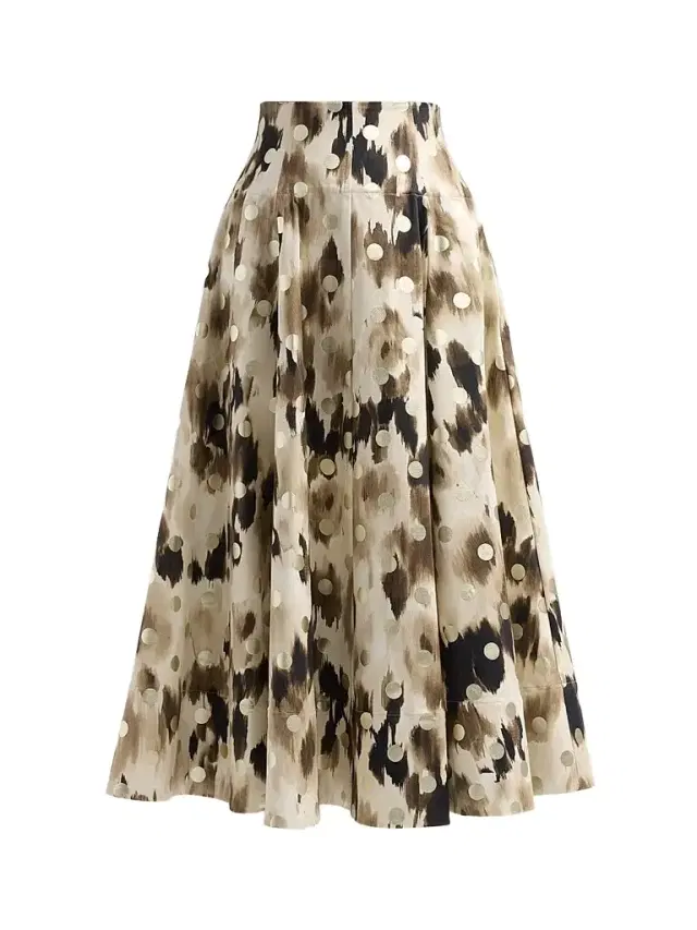 Lela Rose Women's Parker Ikat Polka Dot Midi-Skirt - Cream Multi - Size 16