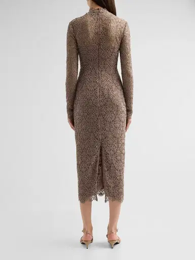 Lela Rose Women's Chenille Lace Long-Sleeve Midi-Dress - Clay - Size 16 | Thumbnail 3