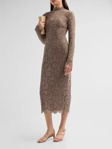 Lela Rose Women's Chenille Lace Long-Sleeve Midi-Dress - Clay - Size 16 | Thumbnail 4