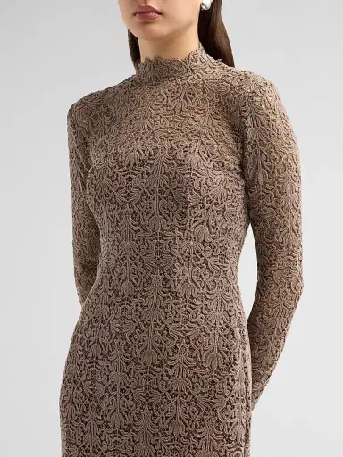 Lela Rose Women's Chenille Lace Long-Sleeve Midi-Dress - Clay - Size 16 | Thumbnail 5