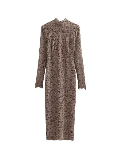 Lela Rose Women's Chenille Lace Long-Sleeve Midi-Dress - Clay - Size 16 | Thumbnail 1