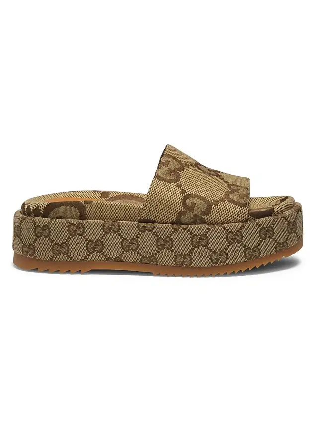 Gucci Women's Angelina Maxi GG Slide Sandals - Camel Ebony