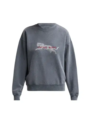 Anine Bing Women's Spencer Leopard French-Terry Crewneck Sweatshirt - Black - Size XS | Thumbnail 1 Anine Bing Women's Spencer Leopard French-Terry Crewneck Sweatshirt - Black - Size XS | Thumbnail 1
