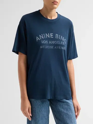 Anine Bing Women's Cade Melrose Stencil T-Shirt - Navy - Size XS | Thumbnail 4