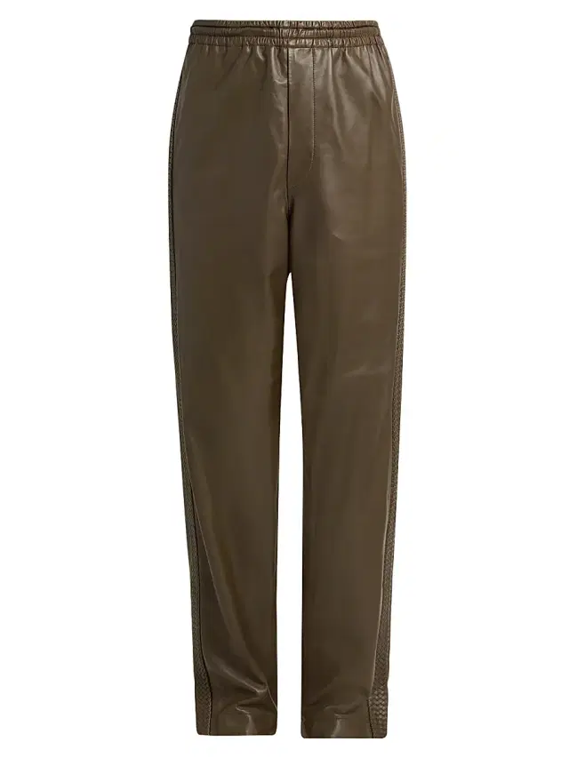 Bottega Veneta Men's Wide-Leg Leather Trousers - Wader Green