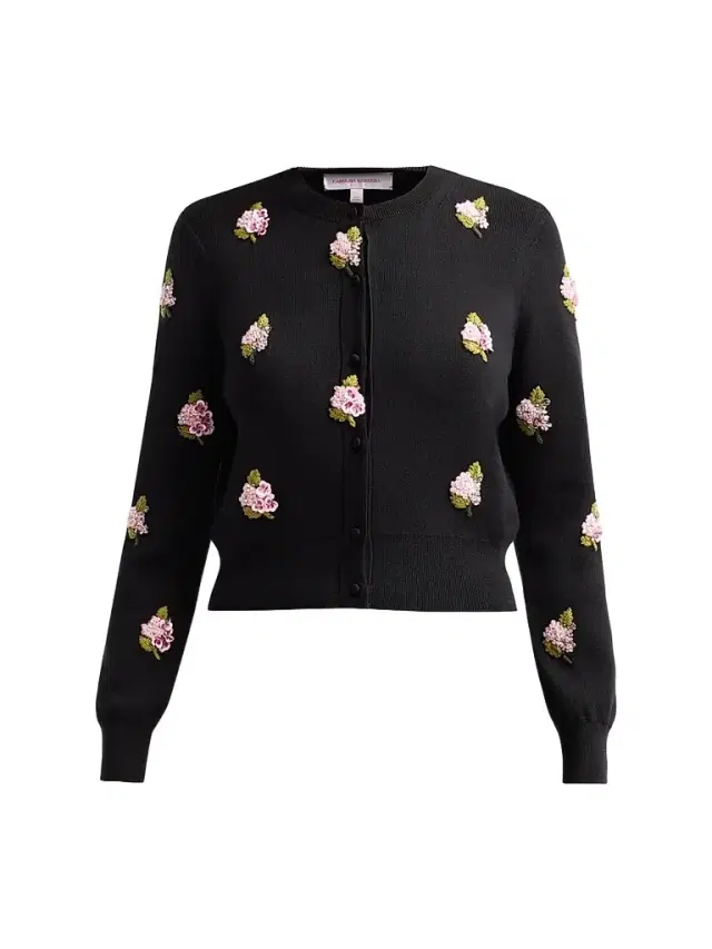 Carolina Herrera Women's Floral-Embroidered Silk-Cotton Cardigan - Black Multi
