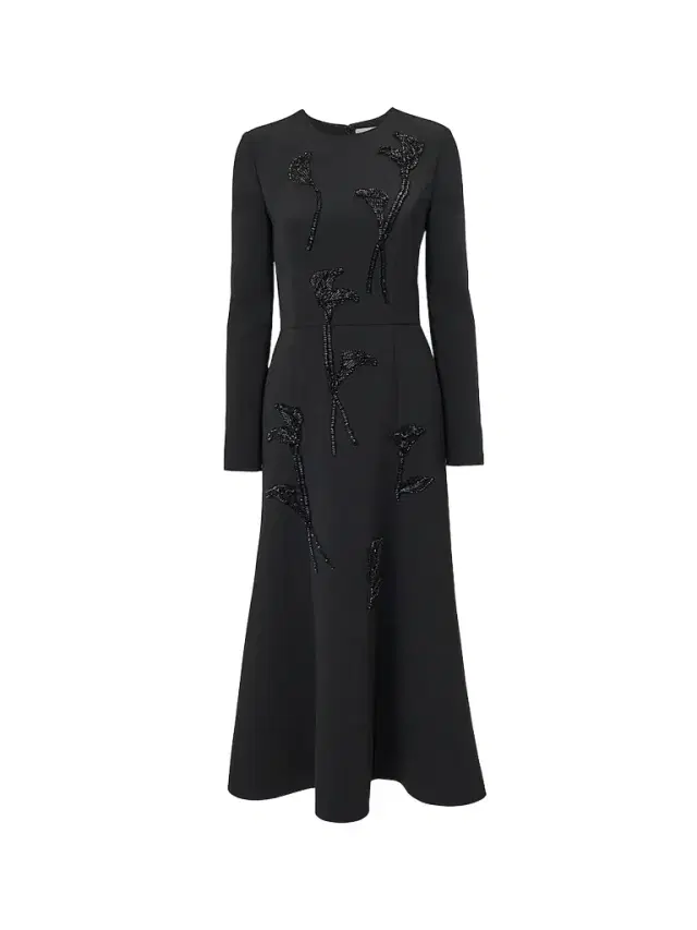 Carolina Herrera Women's Sequined Floral A-Line Midi Dress - Black