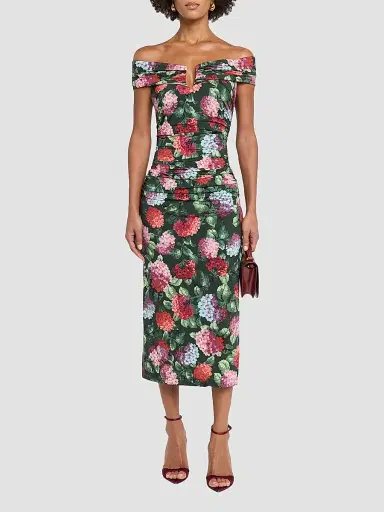 Carolina Herrera Women's Floral Off-the-Shoulder Ruched Midi Dress | Thumbnail 2 Carolina Herrera Women's Floral Off-the-Shoulder Ruched Midi Dress | Thumbnail 2