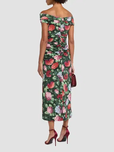 Carolina Herrera Women's Floral Off-the-Shoulder Ruched Midi Dress | Thumbnail 3 Carolina Herrera Women's Floral Off-the-Shoulder Ruched Midi Dress | Thumbnail 3