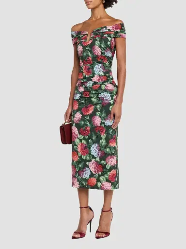 Carolina Herrera Women's Floral Off-the-Shoulder Ruched Midi Dress | Thumbnail 4 Carolina Herrera Women's Floral Off-the-Shoulder Ruched Midi Dress | Thumbnail 4