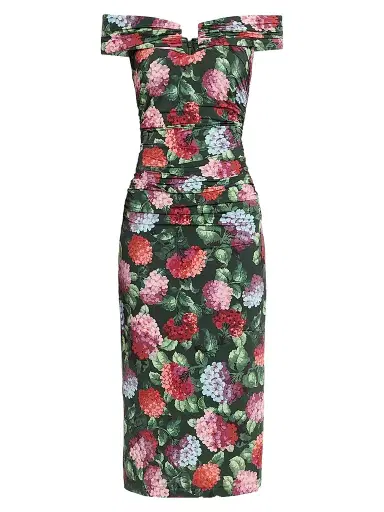 Carolina Herrera Women's Floral Off-the-Shoulder Ruched Midi Dress | Thumbnail 1 Carolina Herrera Women's Floral Off-the-Shoulder Ruched Midi Dress | Thumbnail 1