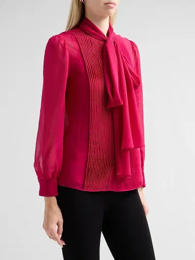 Carolina Herrera Women's Tieneck Silk Blouse - Cranberry | Thumbnail 4