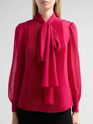 Carolina Herrera Women's Tieneck Silk Blouse - Cranberry | Thumbnail 5