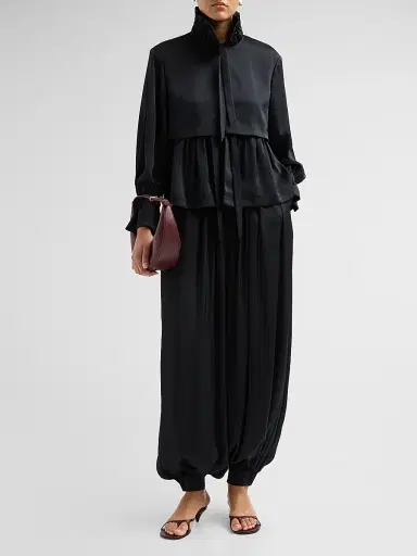 Cinq à Sept Women's Esme Pleated Satin Balloon Pants - Black | Thumbnail 2