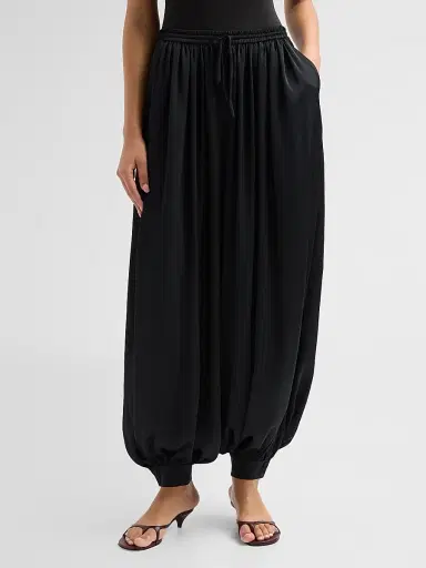 Cinq à Sept Women's Esme Pleated Satin Balloon Pants - Black | Thumbnail 4