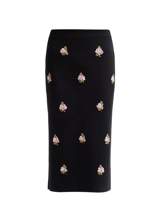 Carolina Herrera Women's Floral-Beaded Silk-Cotton Pencil Skirt - Black Multi