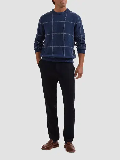 Bugatchi Men's Plaid Wool-Cotton Crewneck Sweater - Ink - Size XXL | Thumbnail 2 Bugatchi Men's Plaid Wool-Cotton Crewneck Sweater - Ink - Size XXL | Thumbnail 2