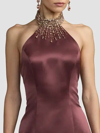 Mac Duggal Women's Beaded Satin Sleeveless Godet Gown | Thumbnail 3