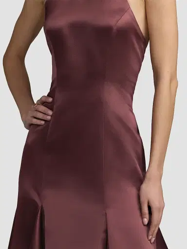 Mac Duggal Women's Beaded Satin Sleeveless Godet Gown | Thumbnail 4