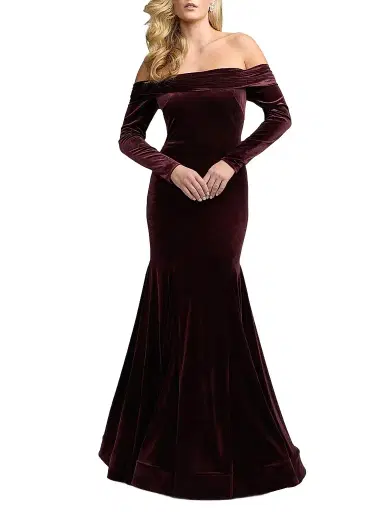 Mac Duggal Women's Velvet Off-The-Shoulder Mermaid Gown - Wine | Thumbnail 1 Mac Duggal Women's Velvet Off-The-Shoulder Mermaid Gown - Wine | Thumbnail 1