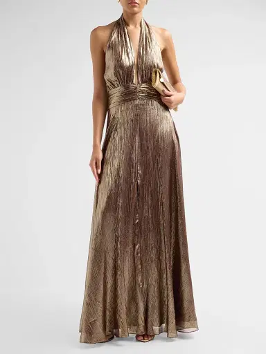 Ramy Brook Women's Aurora Metallic Halterneck Gown - Dark Gold Lame | Thumbnail 2 Ramy Brook Women's Aurora Metallic Halterneck Gown - Dark Gold Lame | Thumbnail 2