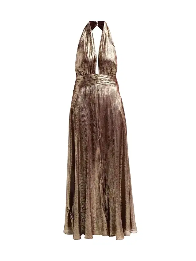 Ramy Brook Women's Aurora Metallic Halterneck Gown - Dark Gold Lame