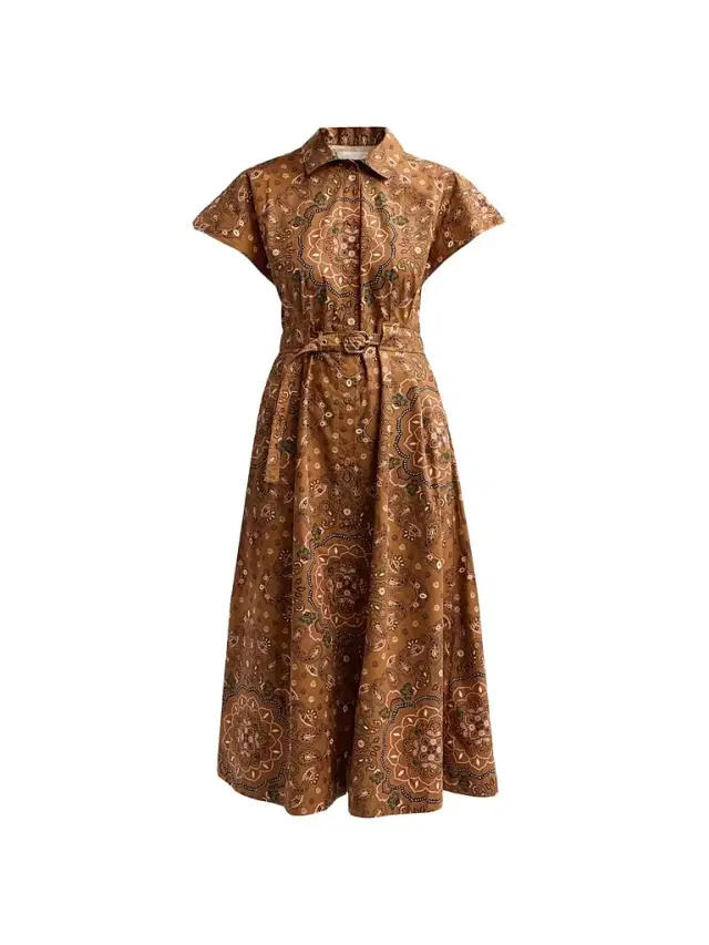 Cara Cara Women's Sawyer Floral Cotton Poplin Midi Shirtdress - Bandana Camel