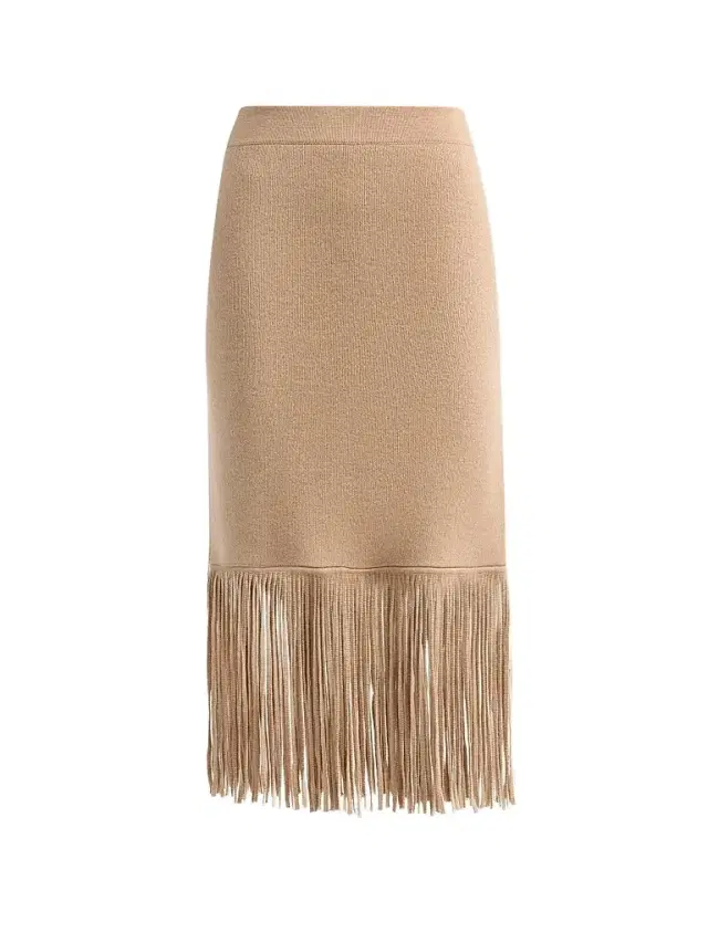 Cara Cara Women's Delphi Knit Fringe Merino Wool Midi Skirt - Camel