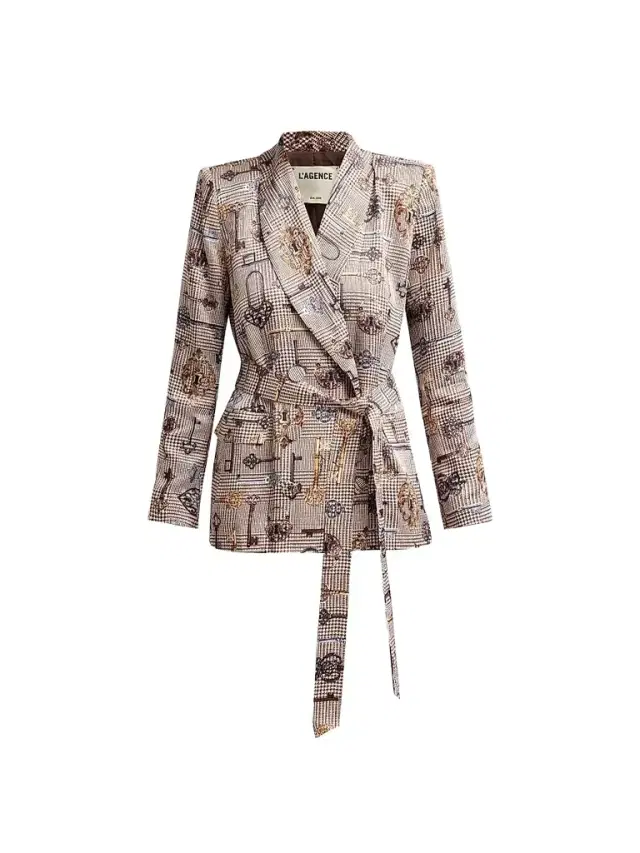 L'Agence Women's Aven Houndstooth Wrap Blazer - Brown Multi Houndstooth