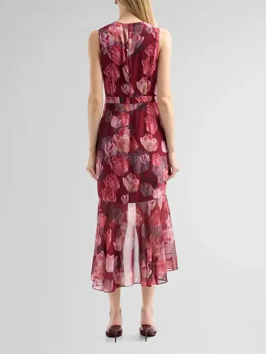 Milly Women's Nanci Ruffled Floral V-Neck Midi Dress - Red Multi | Thumbnail 3