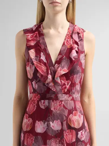 Milly Women's Nanci Ruffled Floral V-Neck Midi Dress - Red Multi | Thumbnail 5