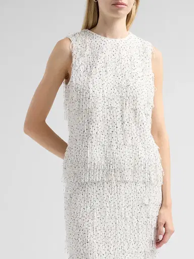 Milly Women's Royce Polka Dot Fringe Top - White Black | Thumbnail 4