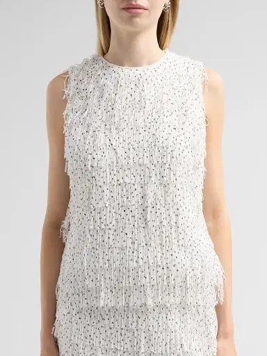Milly Women's Royce Polka Dot Fringe Top - White Black | Thumbnail 5