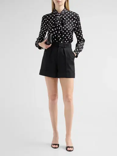 Milly Women's Polka Dot Stretch-Silk Tieneck Blouse - Black White | Thumbnail 2