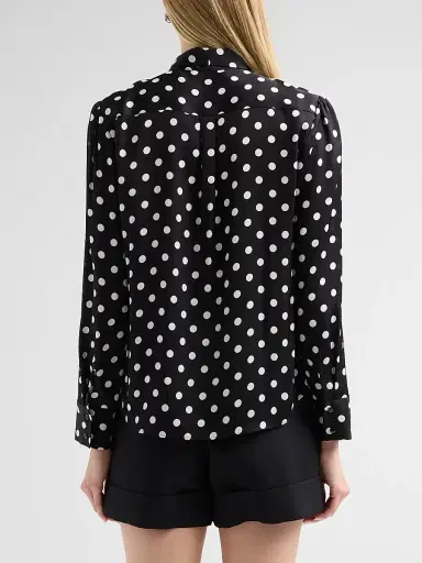 Milly Women's Polka Dot Stretch-Silk Tieneck Blouse - Black White | Thumbnail 3