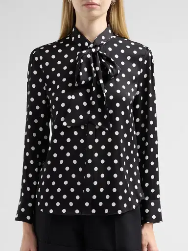 Milly Women's Polka Dot Stretch-Silk Tieneck Blouse - Black White | Thumbnail 5