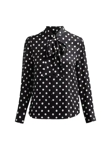 Milly Women's Polka Dot Stretch-Silk Tieneck Blouse - Black White | Thumbnail 1