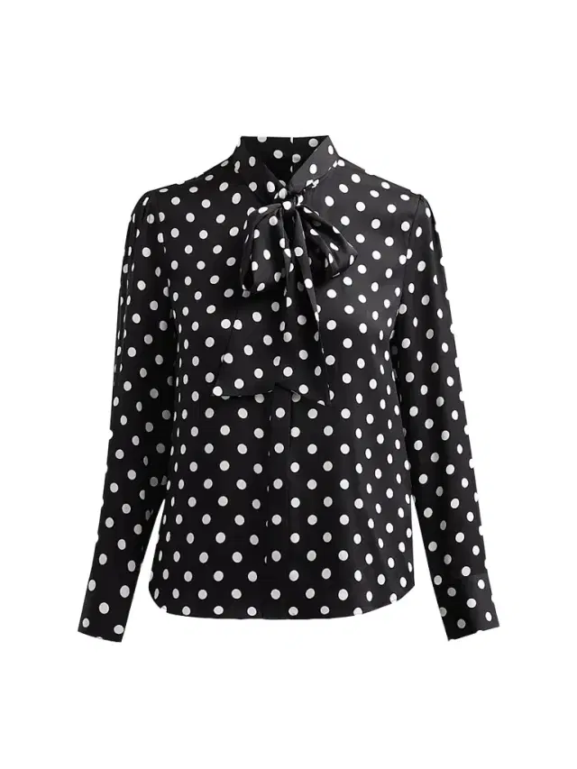 Milly Women's Polka Dot Stretch-Silk Tieneck Blouse - Black White