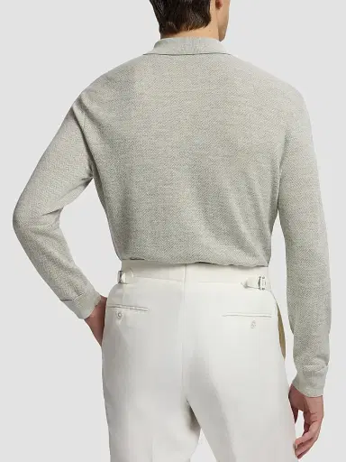 Ralph Lauren Purple Label Men's Warm Weather Long-Sleeve Polo Shirt - Grey Multi | Thumbnail 3