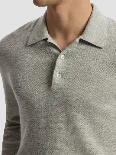 Ralph Lauren Purple Label Men's Warm Weather Long-Sleeve Polo Shirt - Grey Multi | Thumbnail 5