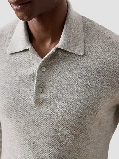 Ralph Lauren Purple Label Men's Warm Weather Long-Sleeve Polo Shirt - Grey Multi | Thumbnail 6