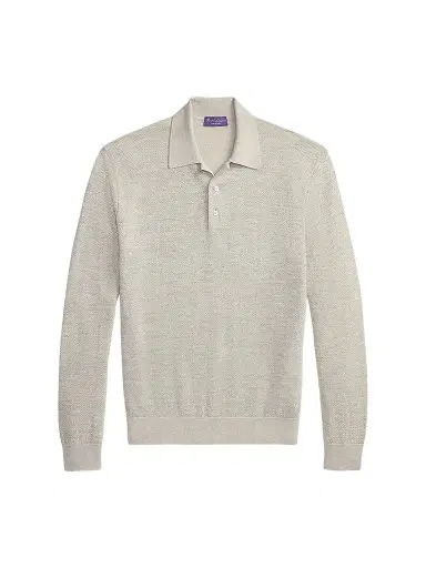 Ralph Lauren Purple Label Men's Warm Weather Long-Sleeve Polo Shirt - Grey Multi | Thumbnail 1