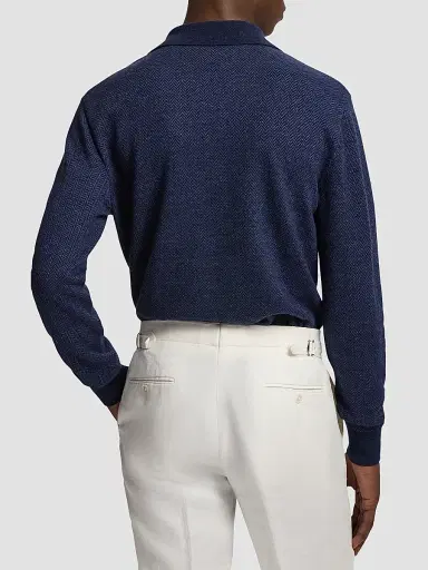 Ralph Lauren Purple Label Men's Warm Weather Long-Sleeve Polo Shirt - Navy Multi - Size XXL | Thumbnail 3 Ralph Lauren Purple Label Men's Warm Weather Long-Sleeve Polo Shirt - Navy Multi - Size XXL | Thumbnail 3