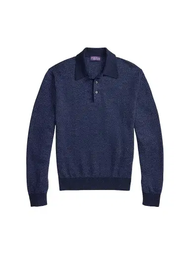 Ralph Lauren Purple Label Men's Warm Weather Long-Sleeve Polo Shirt - Navy Multi - Size XXL | Thumbnail 1 Ralph Lauren Purple Label Men's Warm Weather Long-Sleeve Polo Shirt - Navy Multi - Size XXL | Thumbnail 1