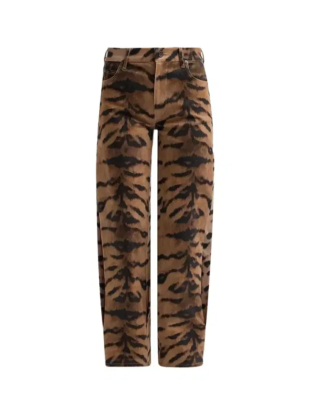 Women's Hallie Tiger-Print Tapered Barrel-Leg Jeans