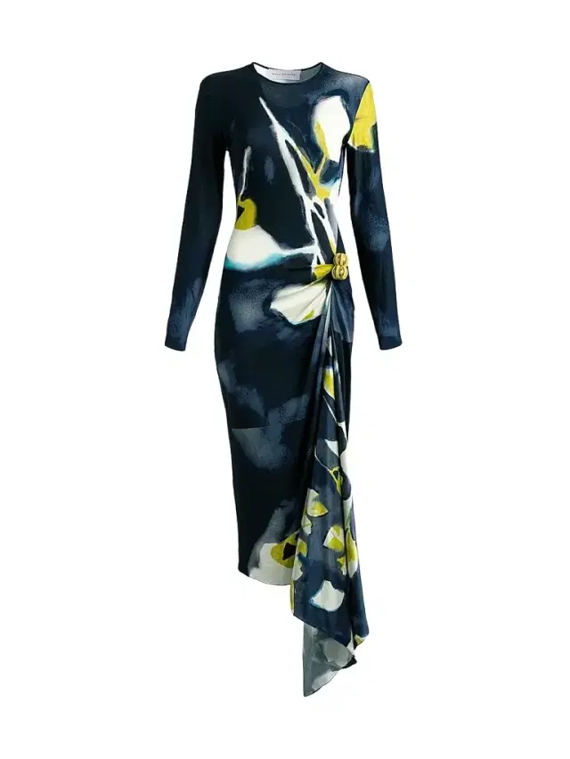Silvia Tcherassi Women's Ananya Printed Draped Midi Dress - Navy