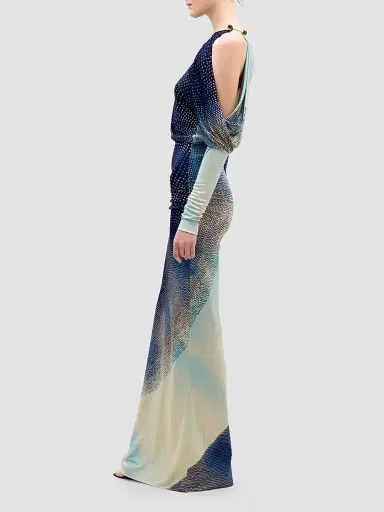 Silvia Tcherassi Women's Zaid Printed Jersey Maxi Dress - Navy - Size Small | Thumbnail 3