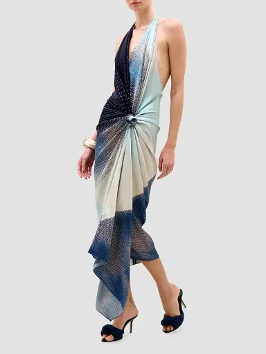 Silvia Tcherassi Women's Abril Printed Silk Halter Midi Dress - Navy - Size Large | Thumbnail 2