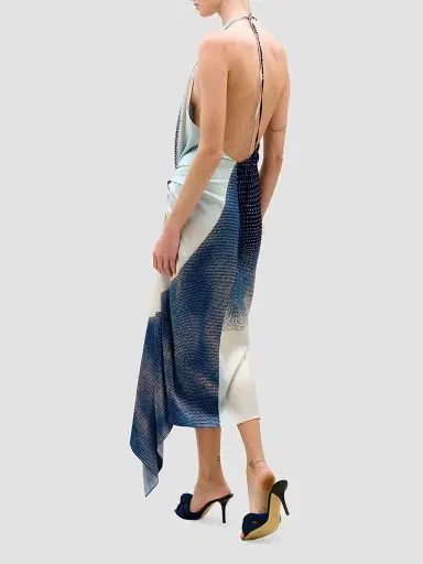 Silvia Tcherassi Women's Abril Printed Silk Halter Midi Dress - Navy - Size Large | Thumbnail 3