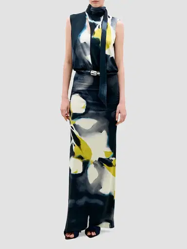 Silvia Tcherassi Women's Cody Floral Draped Maxi Dress - Navy - Size XS | Thumbnail 2